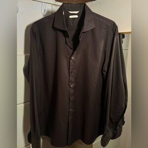 SUITSUPPLY Dark Brown Flannel Egyptian Cotton Casual Slim Fit Shirt 17 XL